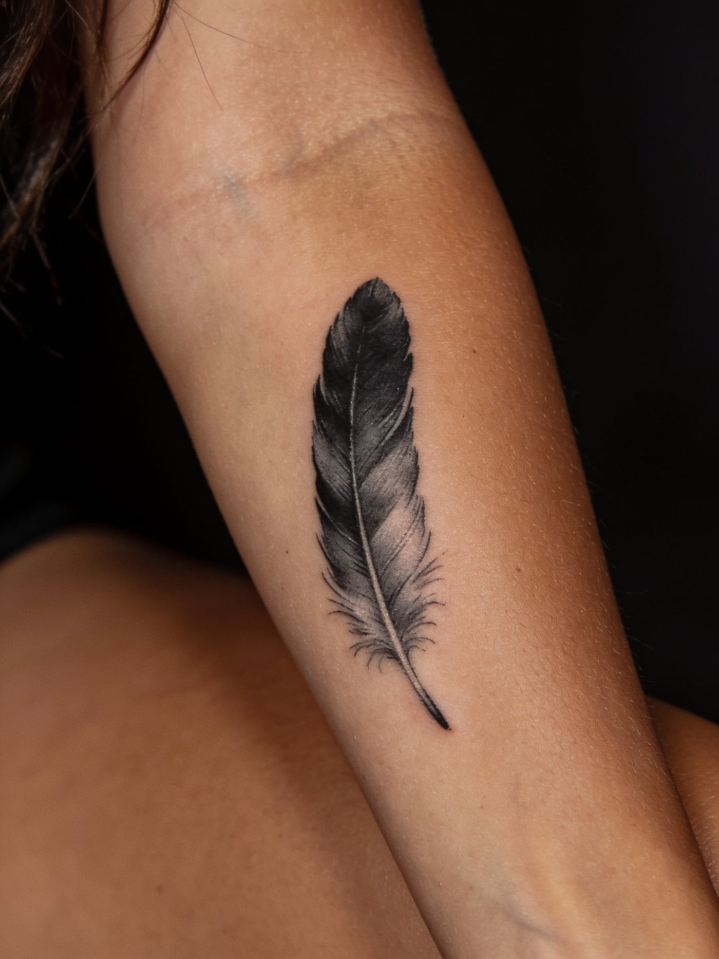 Plume — Realism tattoo, Inner forearm