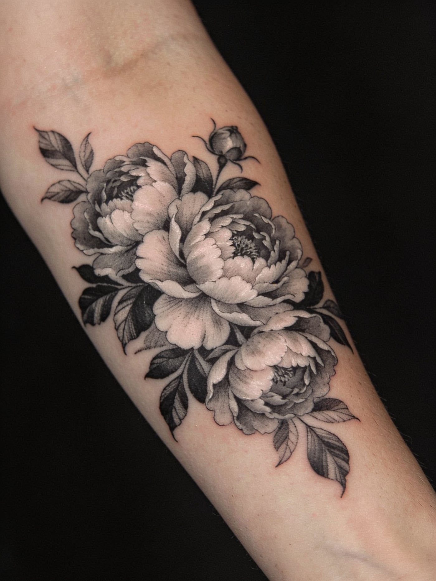 Peony — Floral tattoo, Forearm